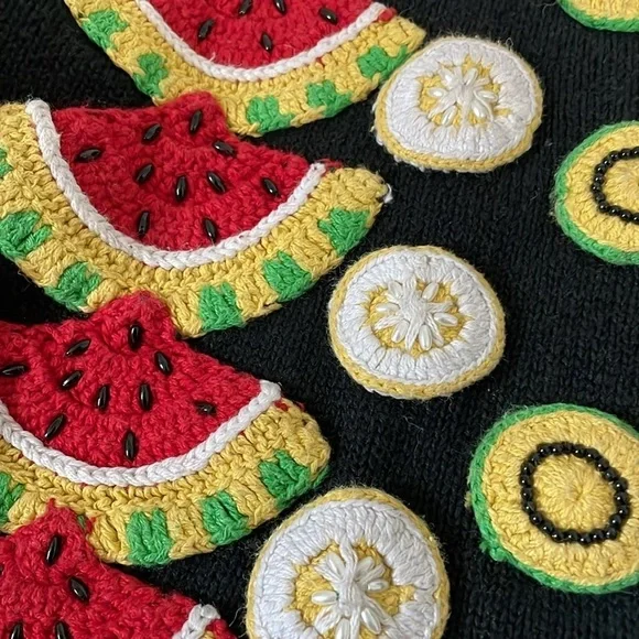 Marisa Christina Kids Cotton Fruit Beaded Appliqué Black Sweater size Medium - Picture 2 of 8